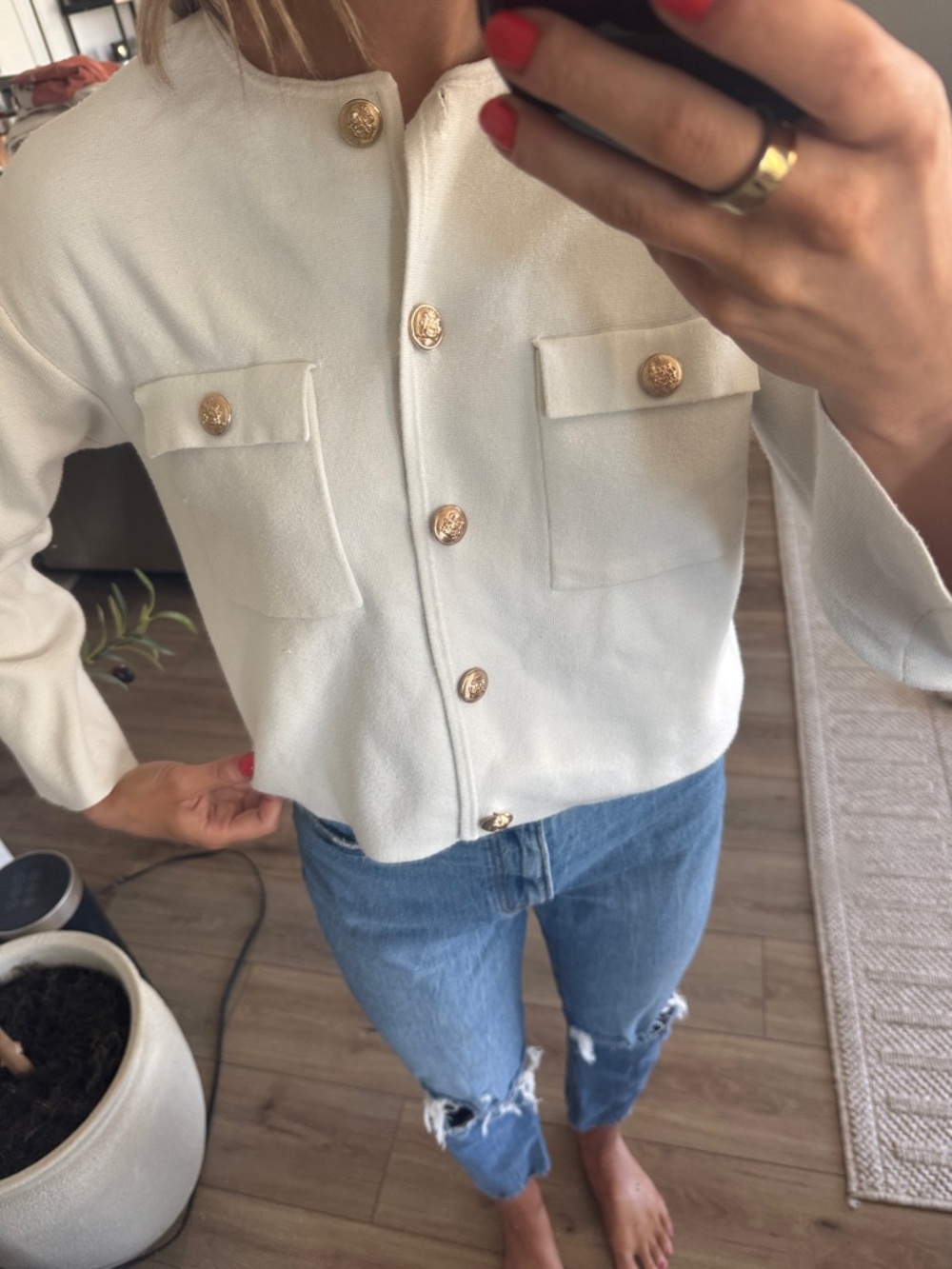 H&M Cream Cropped Button Jacket - Picture 2 of 4